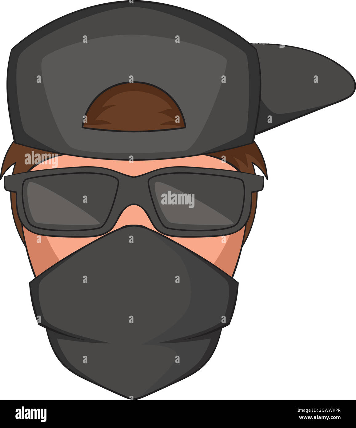Mann in schwarzer Brille und Schal auf seinem Gesichtssymbol Stock Vektor