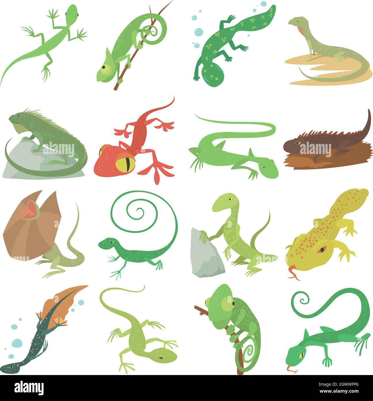 Eidechse Art Tiere Symbole, Cartoon Stil Stock Vektor