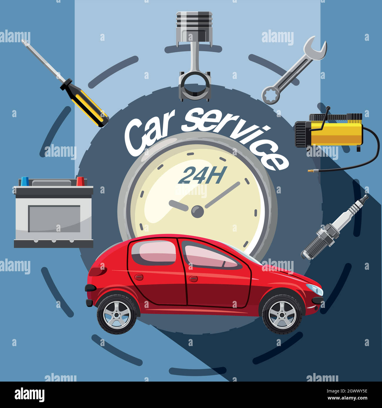 Auto Service Tools emblem Konzept, Cartoon Stil Stock Vektor