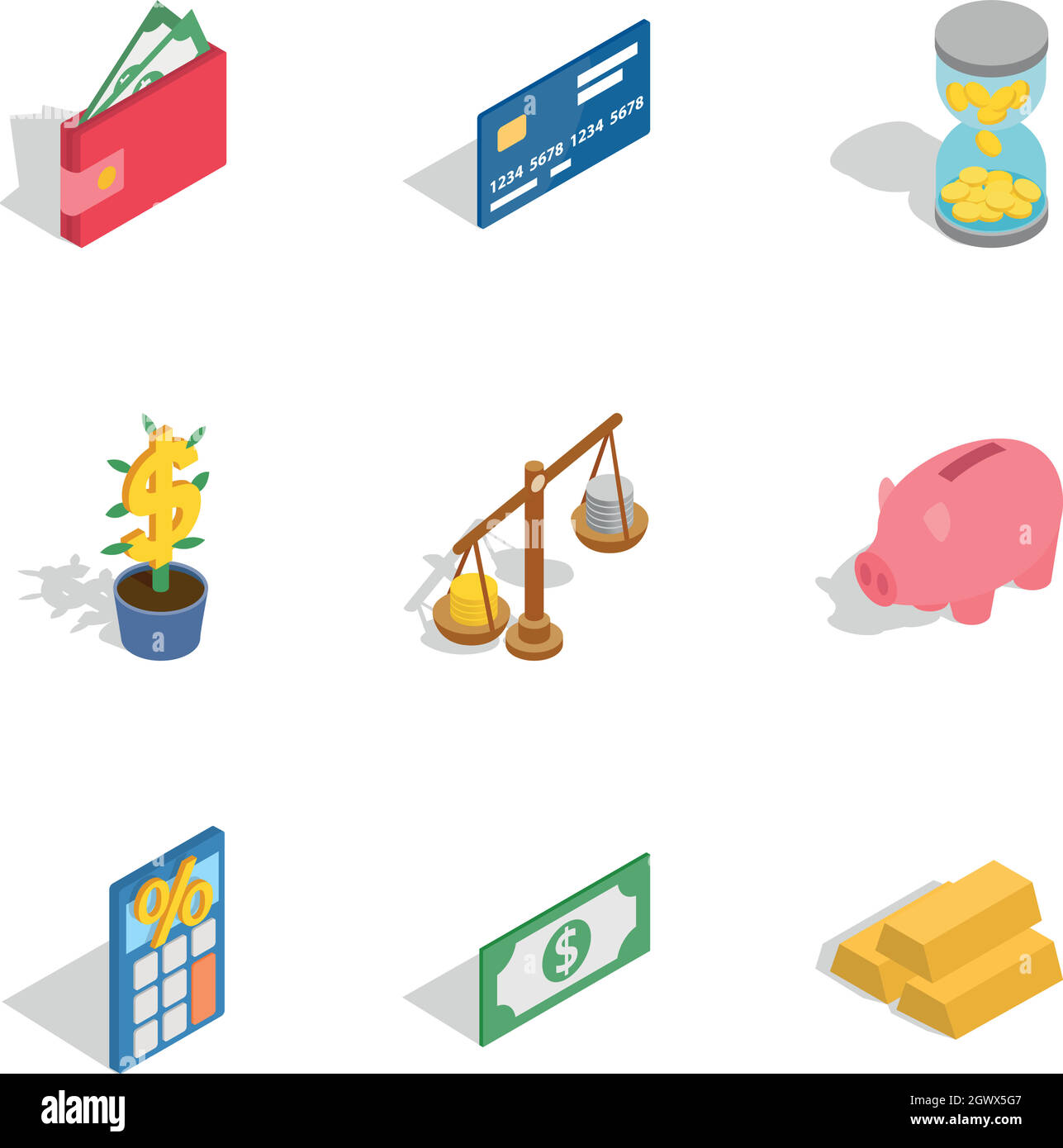 Banking Symbole, isometrische 3D-Stil Stock Vektor