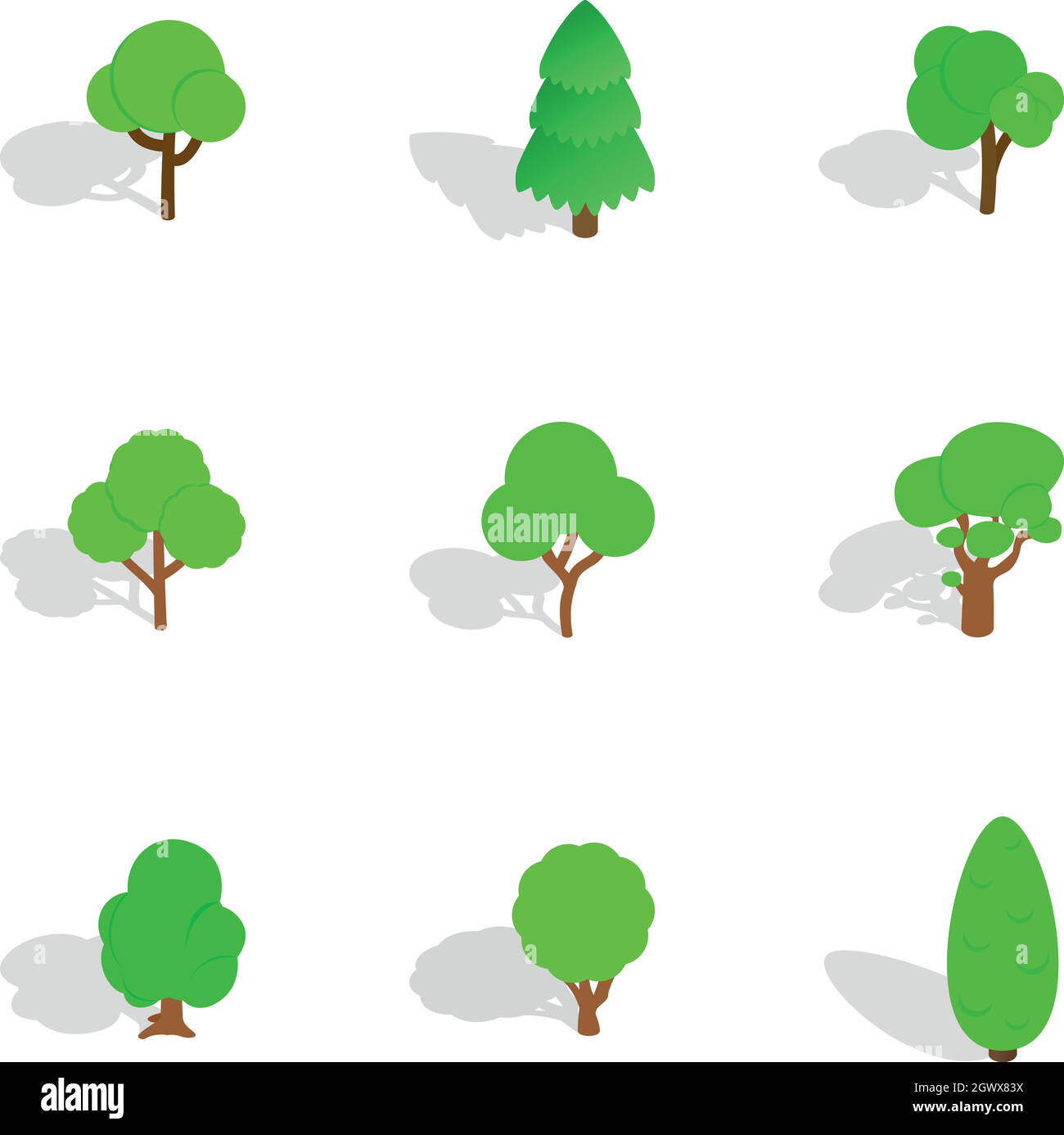 Bäume Symbole, isometrische 3D-Stil Stock Vektor