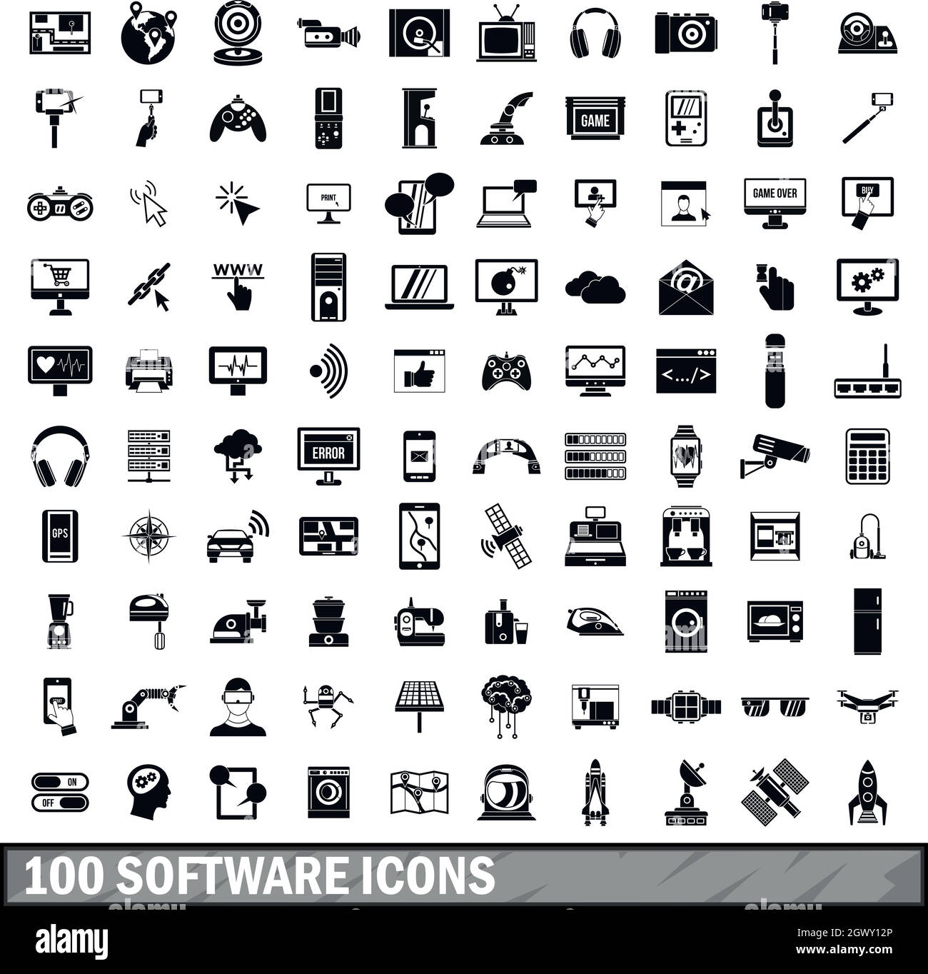 100 Software-Icons set im einfachen Stil Stock Vektor