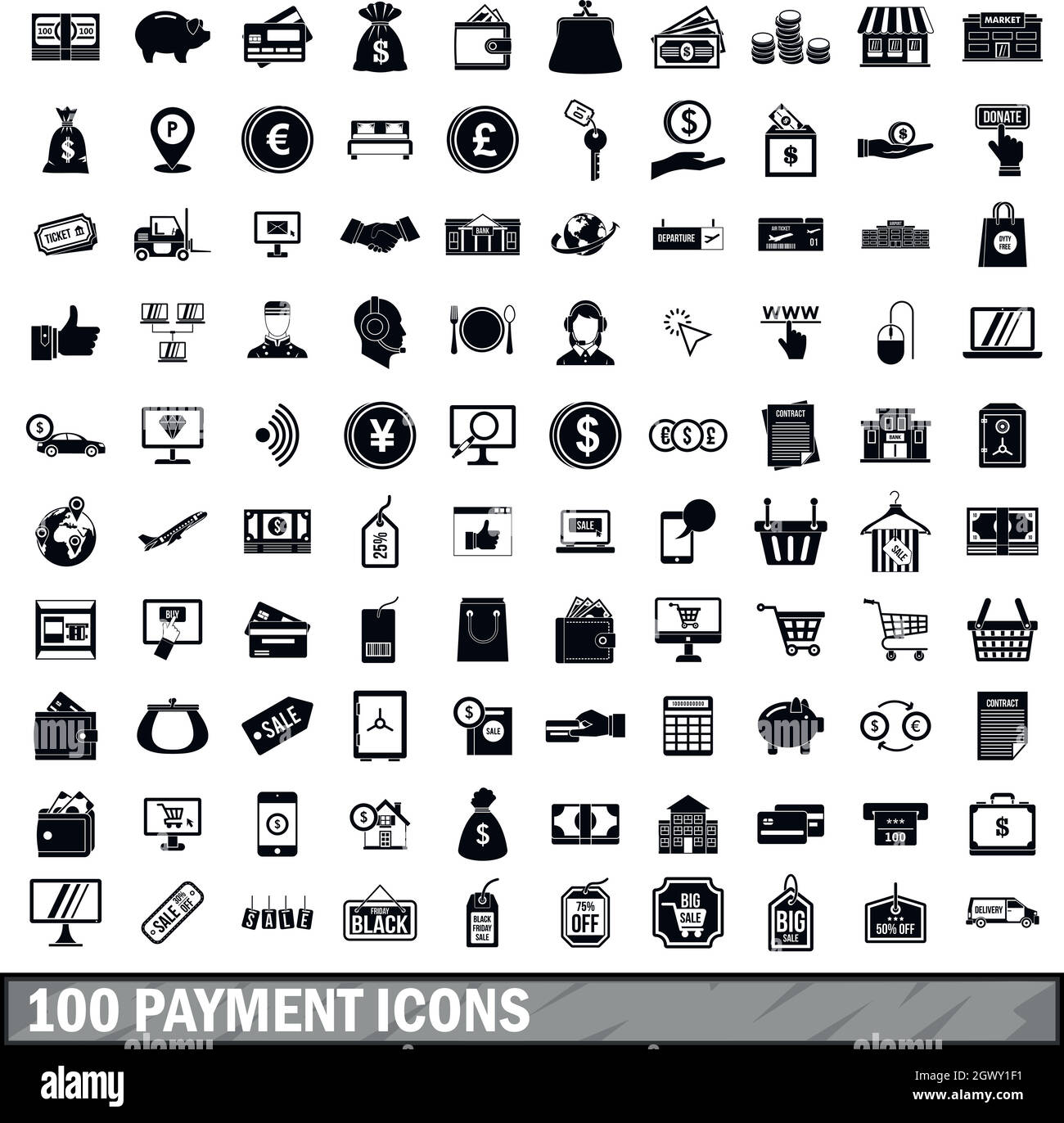 100 Zahlung Symbole in einem einfachen Stil eingerichtet Stock Vektor