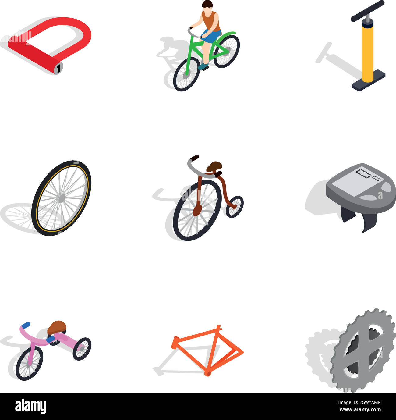 Fahrrad-Symbole-Set, isometrischen 3d Stil Stock Vektor