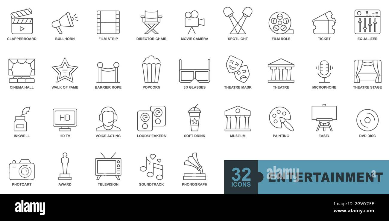 Unterhaltungssymbole auf weißem Hintergrund Stock Vektor