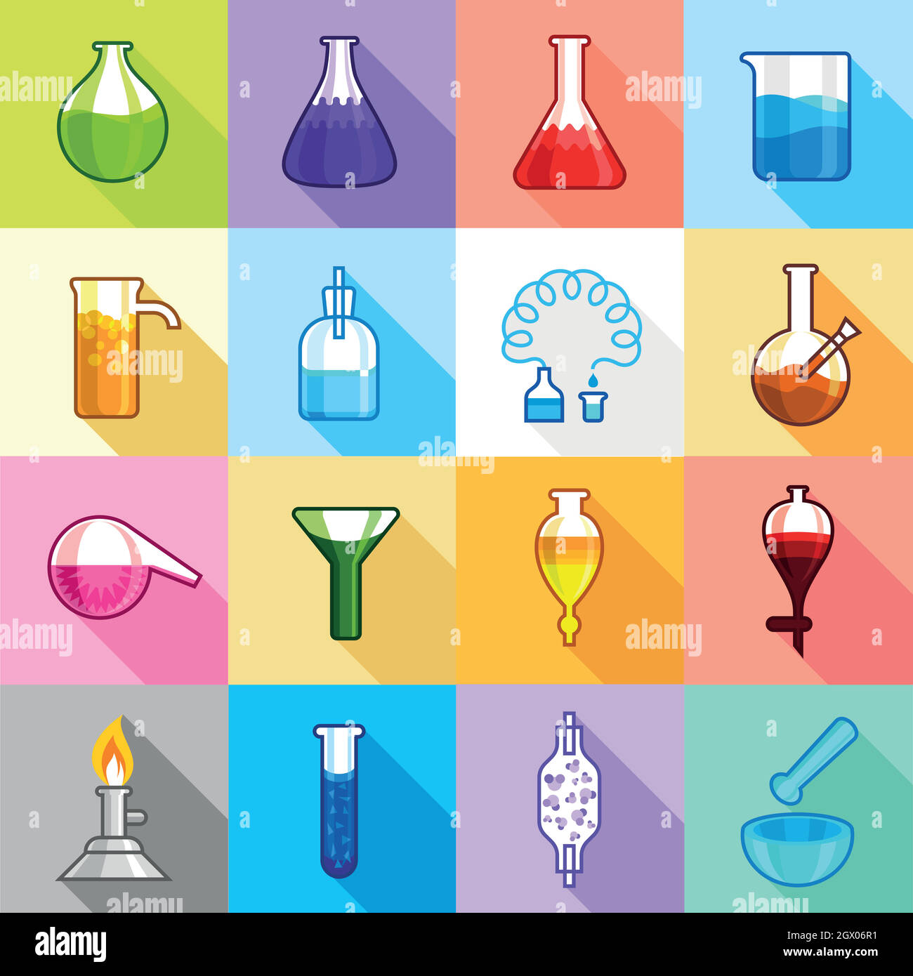 Chemie Labor Symbole, flacher Stil Stock Vektor