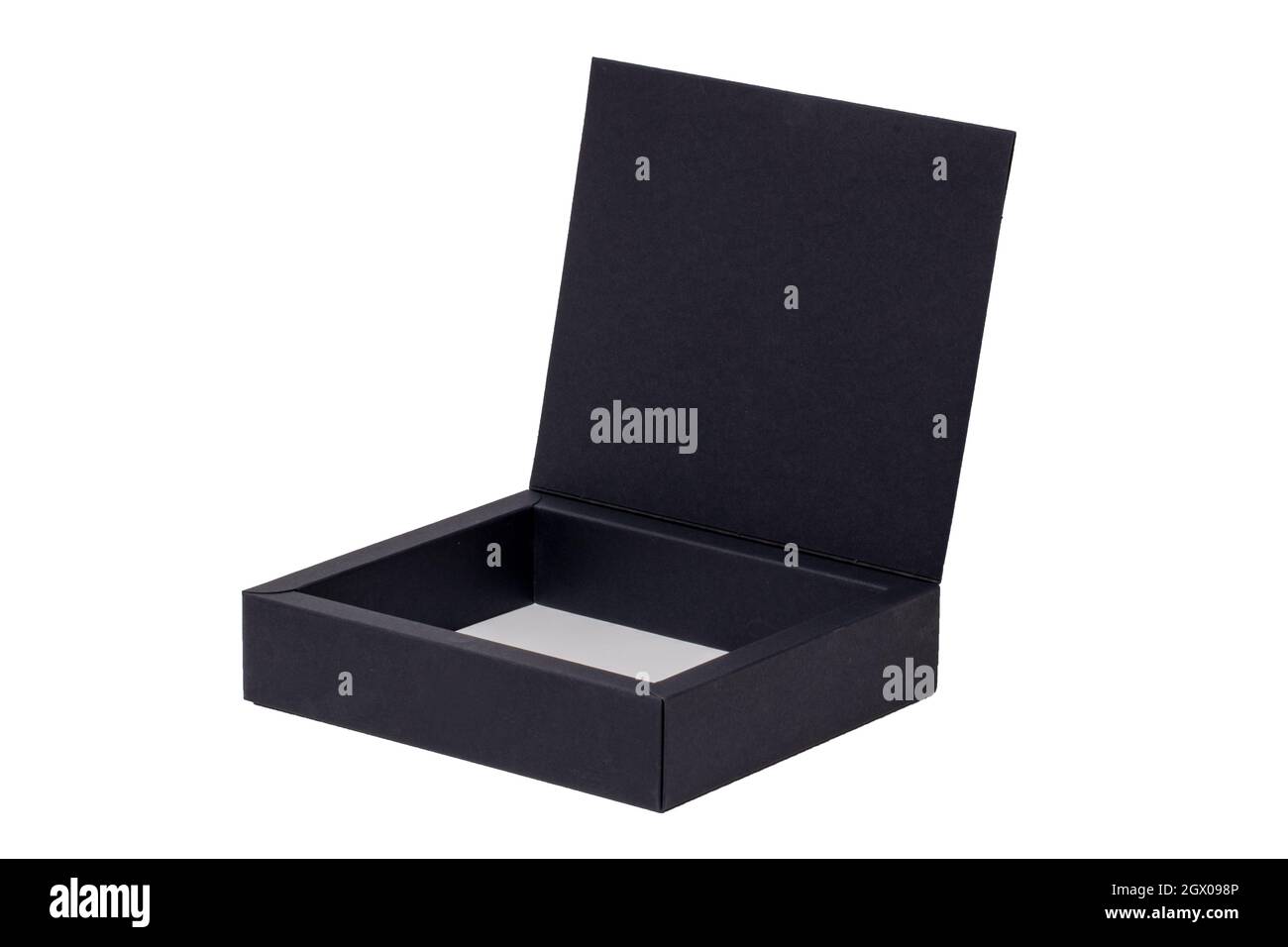 Offener schwarzer Karton oder Karton mit Magnetverschluss isoliert auf  weißem Hintergrund. Makrofotografie Stockfotografie - Alamy