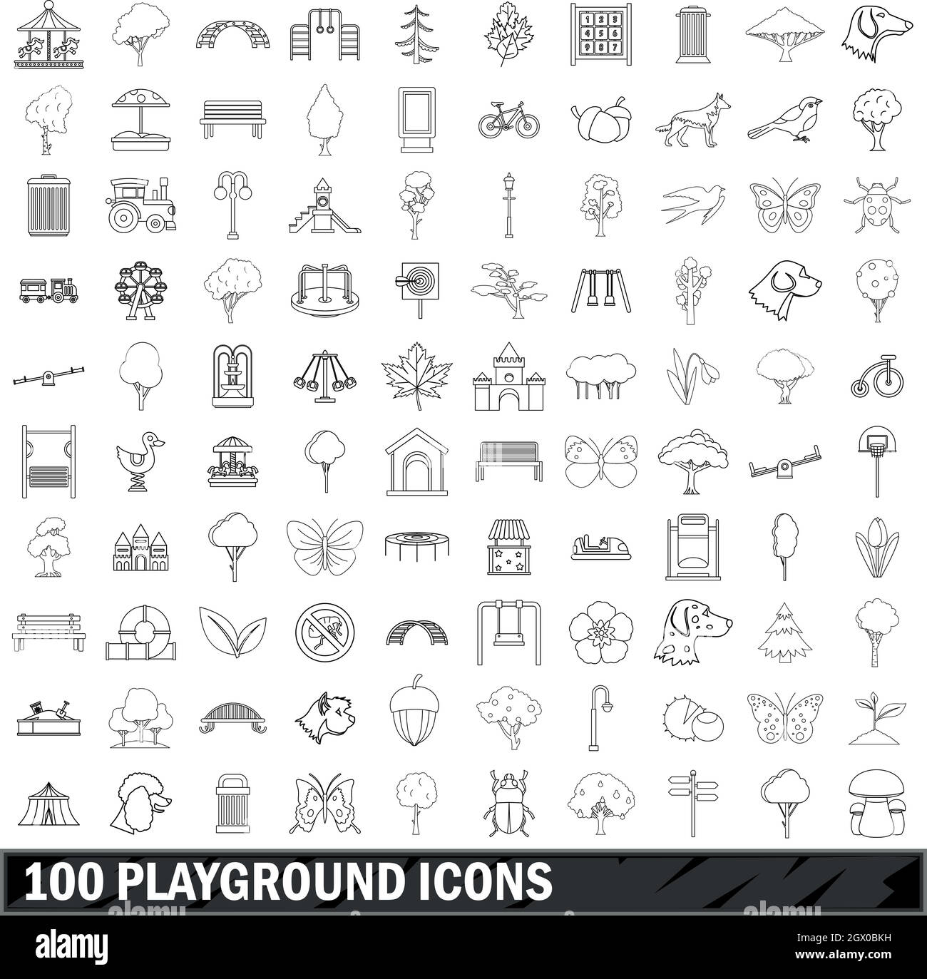 100 Spielplatz Icons Set, Umriss-Stil Stock Vektor