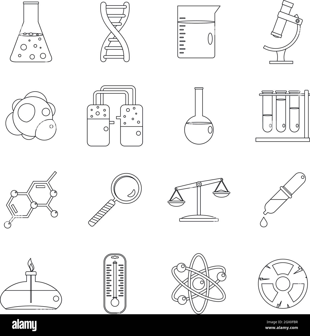Chemisches Labor Symbole gesetzt, outline Style Stock Vektor