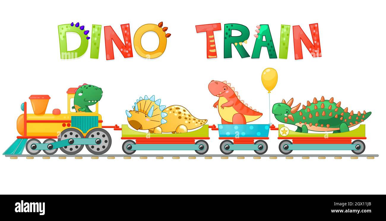 Trainieren Sie mit niedlichen kleinen Dinosaurier im Cartoon-Stil. Vektor bunte Illustration für Schule, Kindergarten Kinder Design. Stock Vektor