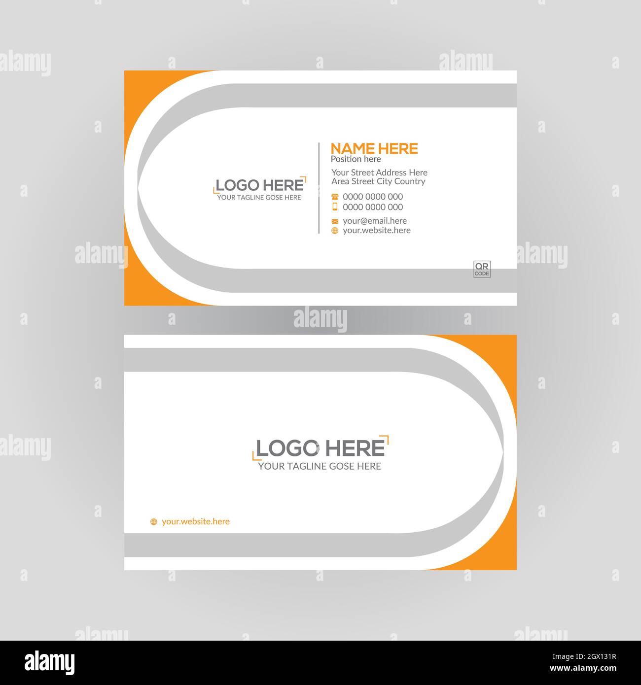 Orangefarbenes doppelseitiges Vektor-Visitenkartendesign Stock Vektor
