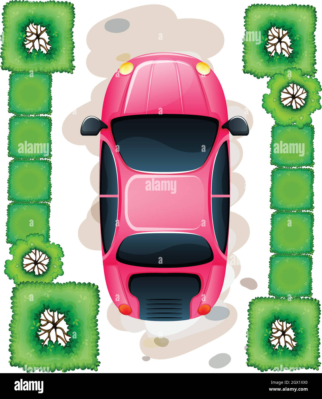 Ein topview des geparkten rosafarbenen Autos Stock Vektor