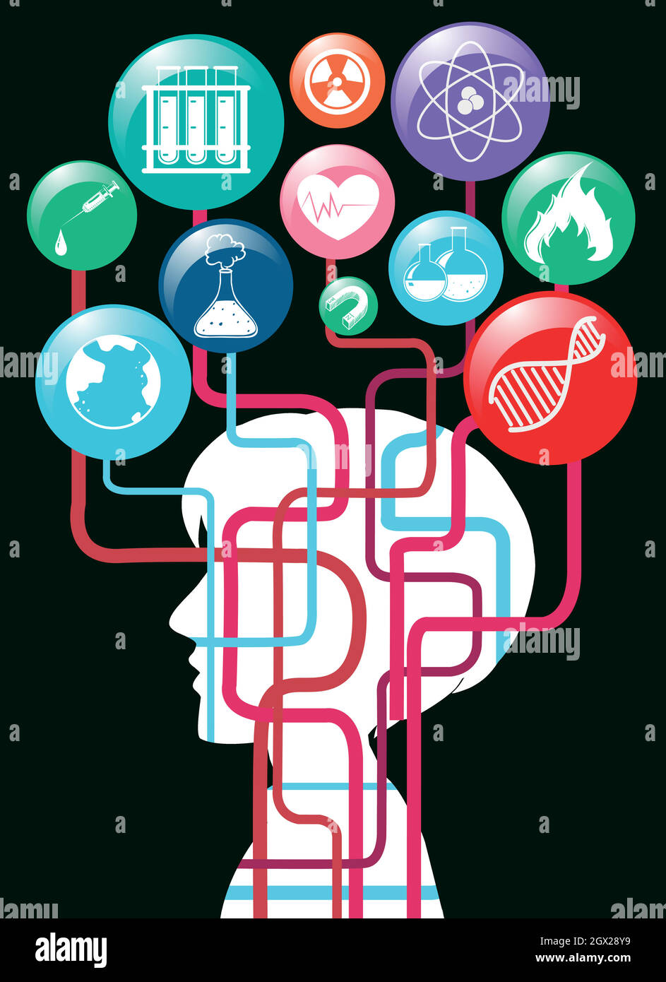 Menschliche Silhouette und Wissenschaft Symbole Stock Vektor