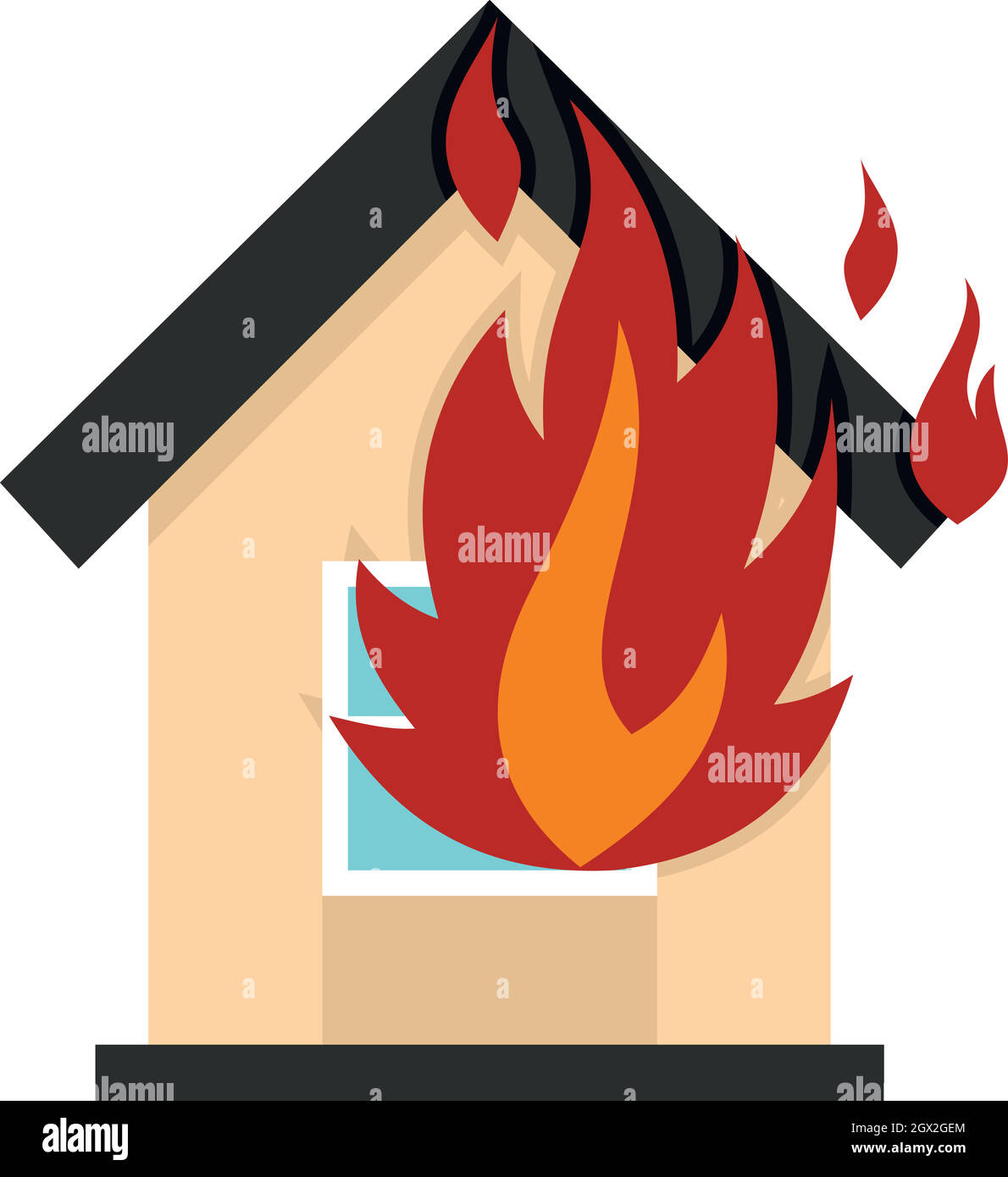 Flammen von Haus Fenstersymbol, flachen Stil Stock Vektor