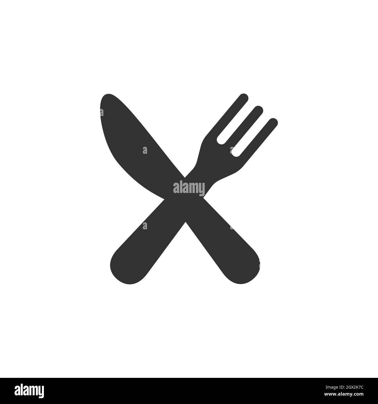 Gekreuzte Gabel und Messer, schwarzes Symbol. Symbol für Restaurant- oder Lebensmittelvektoren. Stock Vektor