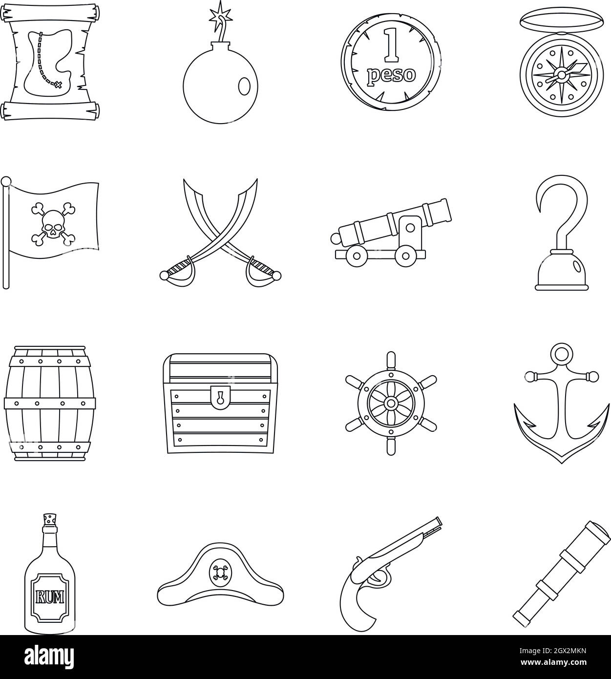 Pirate Icons Set, flacher Style Stock Vektor