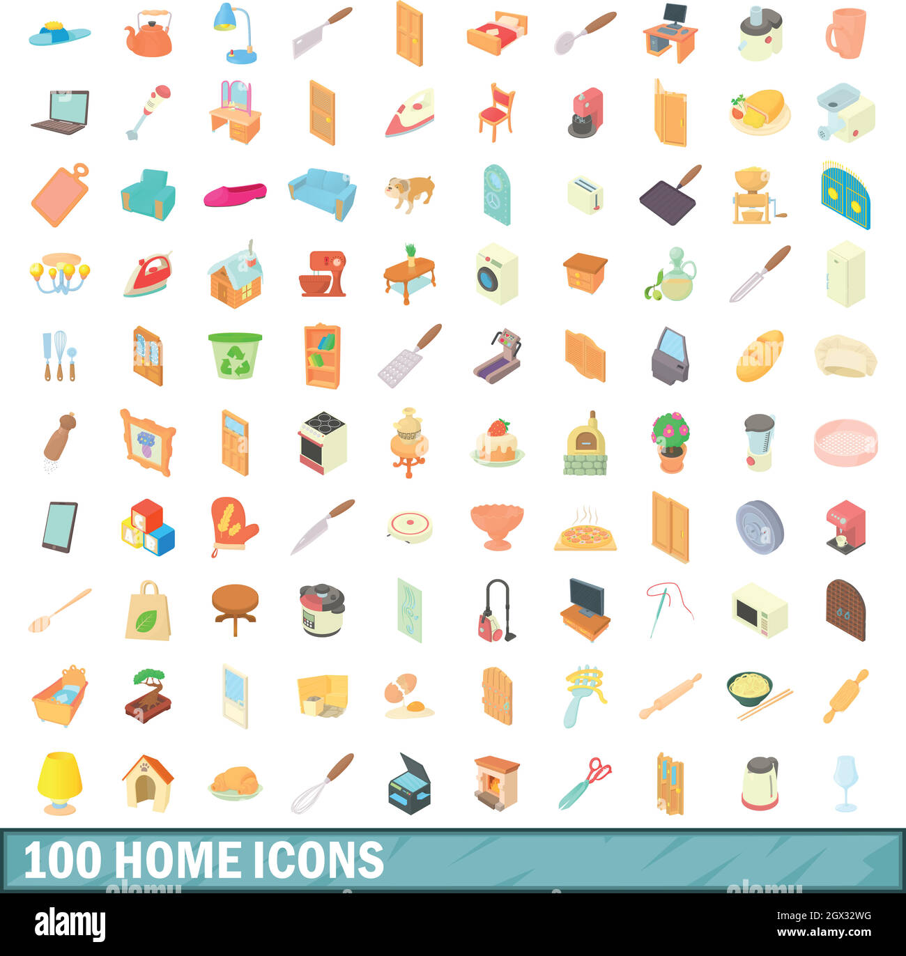 100 nach Hause Icons Set, Cartoon-Stil Stock Vektor