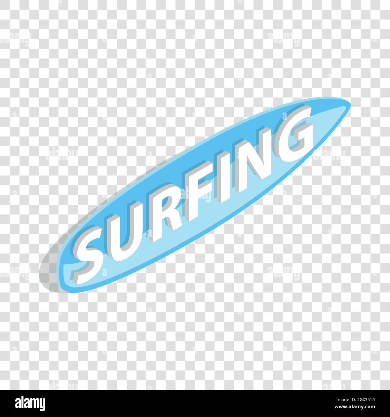 Surfen-Wort auf einem Surfbrett isometrische Symbol Stock Vektor