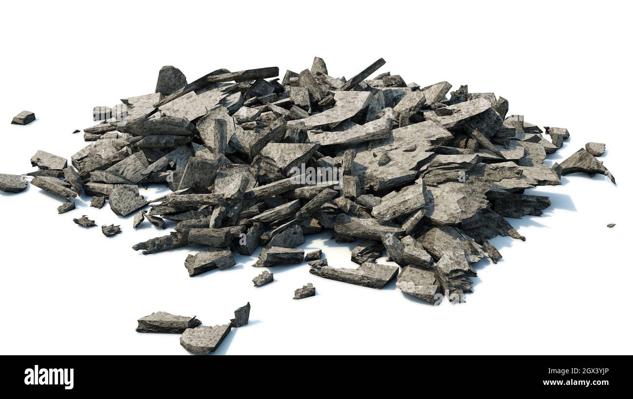 Schutthaufen, Schutthaufen isoliert auf weißem Hintergrund Stockfoto