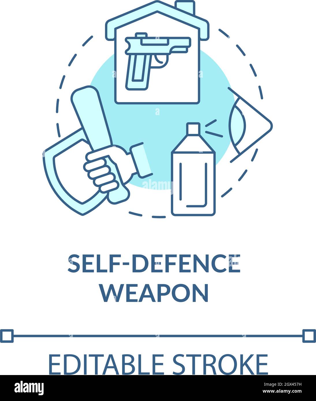 Blaues Konzeptsymbol für Selbstverteidigungswaffen Stock Vektor