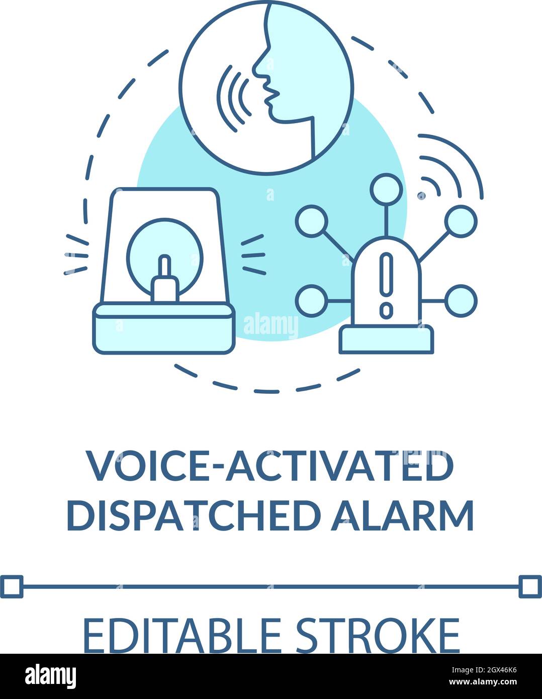 Sprachaktiviertes, abgesandtes Alarmsymbol mit blauem Konzept Stock Vektor