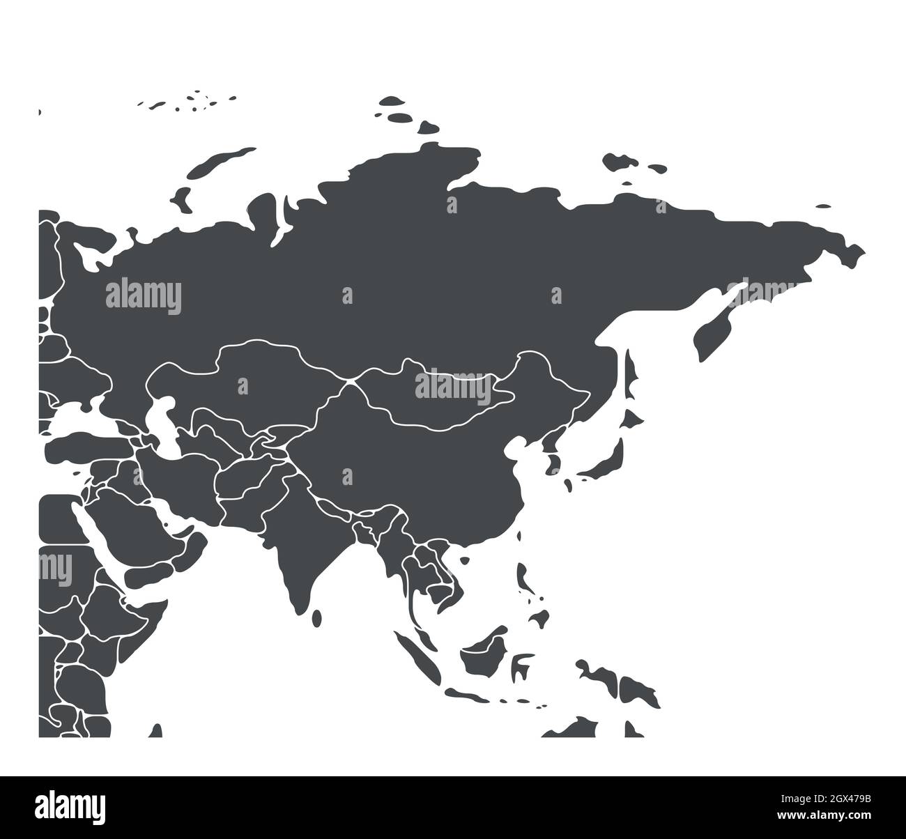 Vereinfachte schematische Karte von Asien. Leere isolierte politische Landkarte der Länder des Kontinents. Verallgemeinerte und geglättete Grenzen. Einfache flache Vektordarstellung Stock Vektor