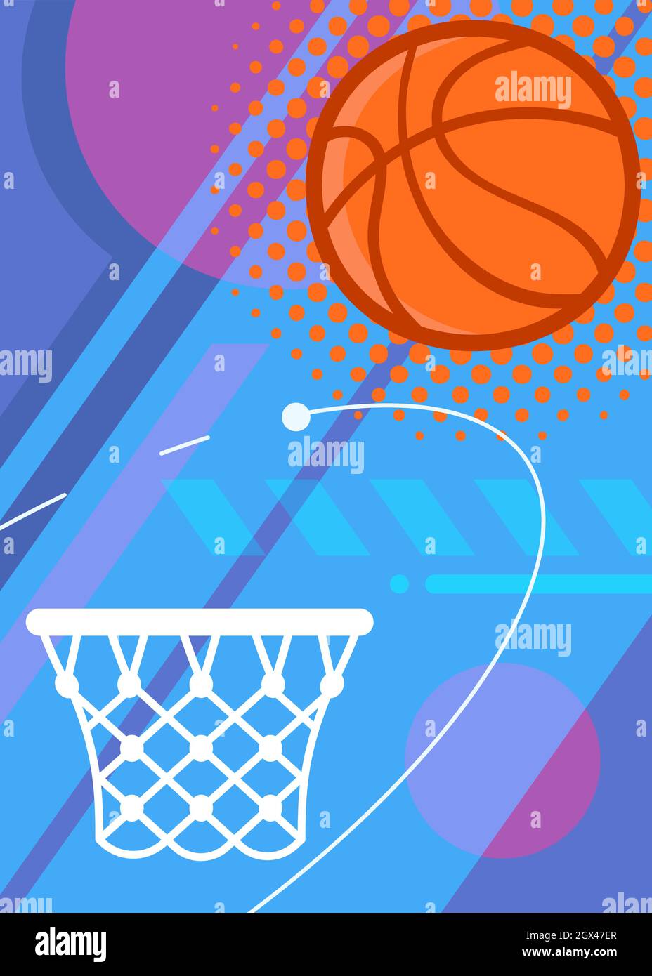 Poster mit Basketball-Elementen. Sport-Plakatmuster in flacher Form. Stock Vektor