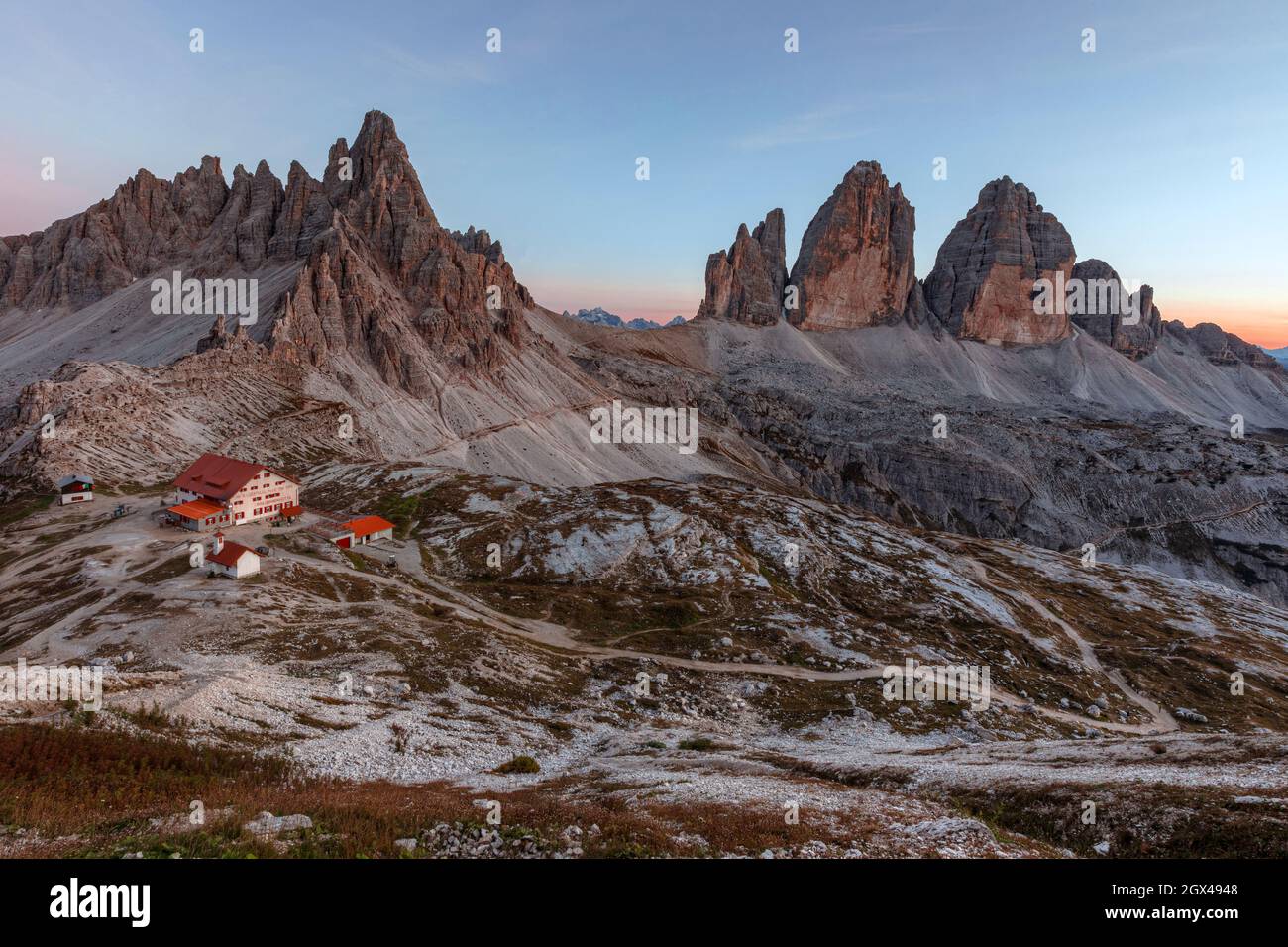 Tre Cime di Lavaredo, Belluno, Venetien, Dolomiten, Italien Stockfoto
