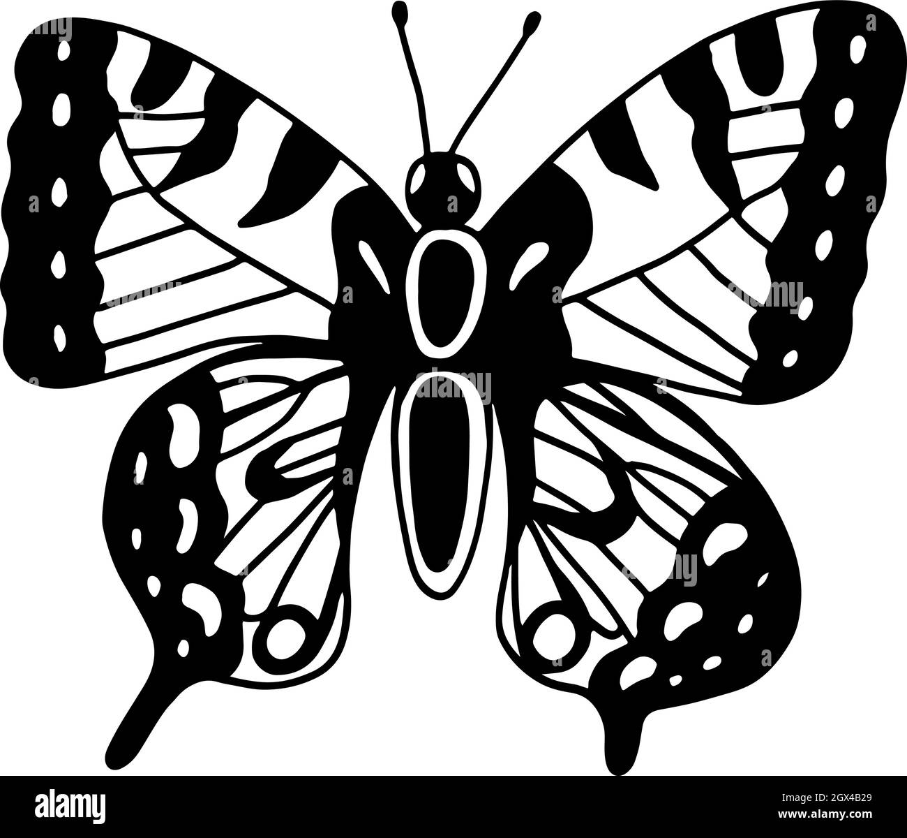 Schwalbenschwanz Schmetterling Linie Illustration. Doodle einfarbige Skizze des Insekts. Lustige niedliche Morpho Zeichnung. Vektorgrafiken. Stock Vektor