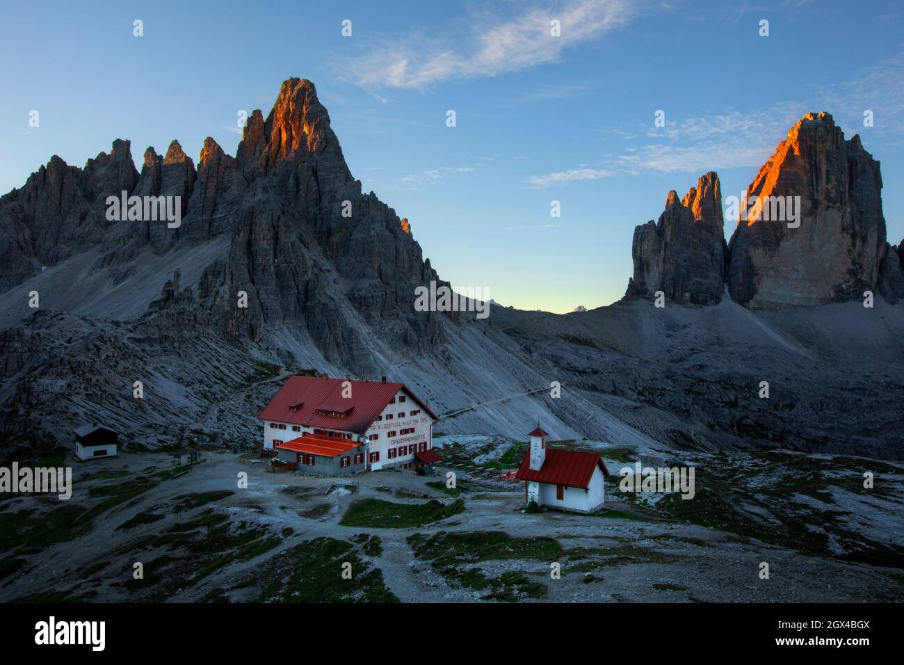 Tre Cime di Lavaredo, Belluno, Venetien, Dolomiten, Italien Stockfoto