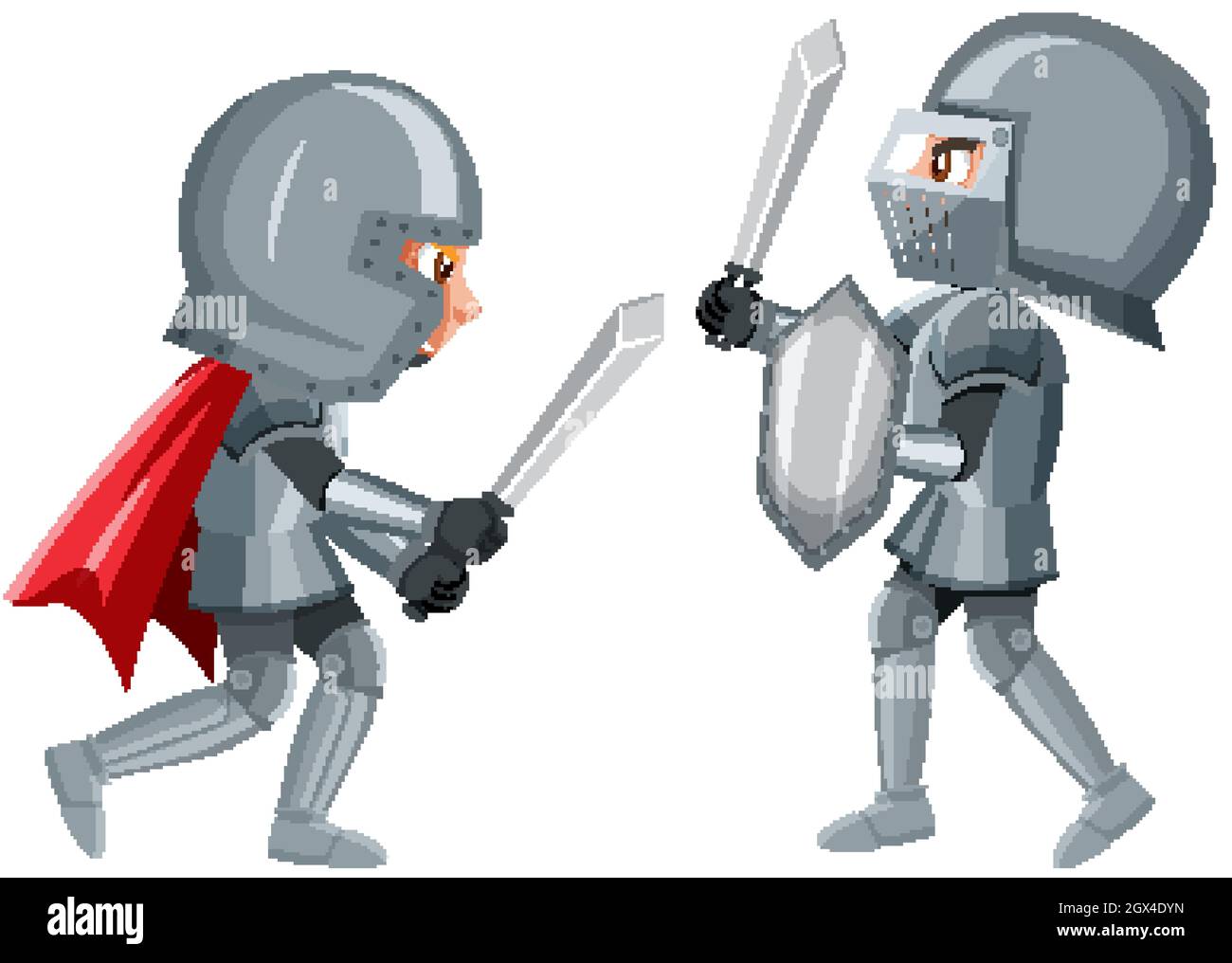 Zwei Ritter kämpfen auf weißem Hintergrund Illustration Stock Vektor