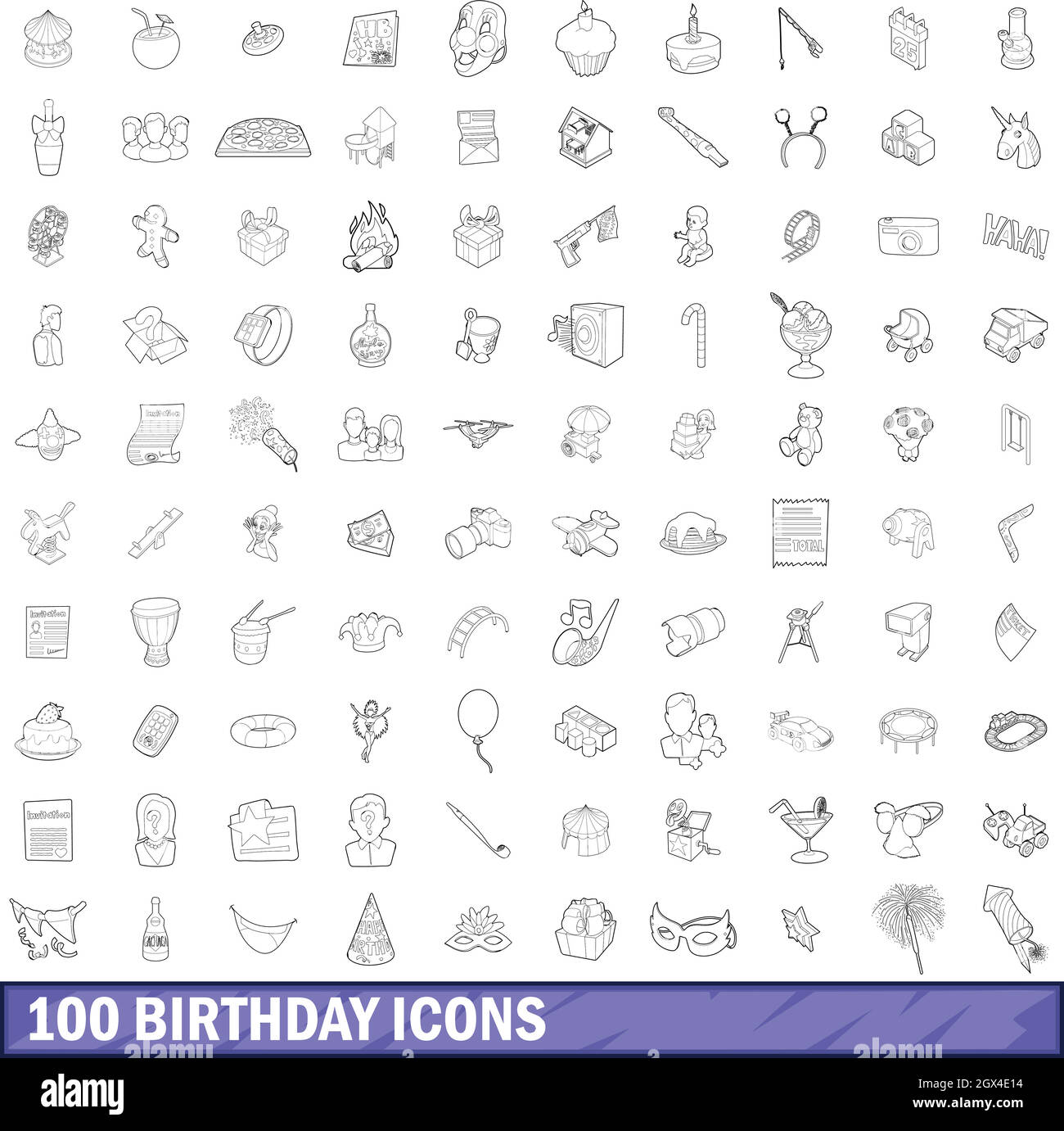 100. Geburtstag Icons Set, Umriss-Stil Stock Vektor