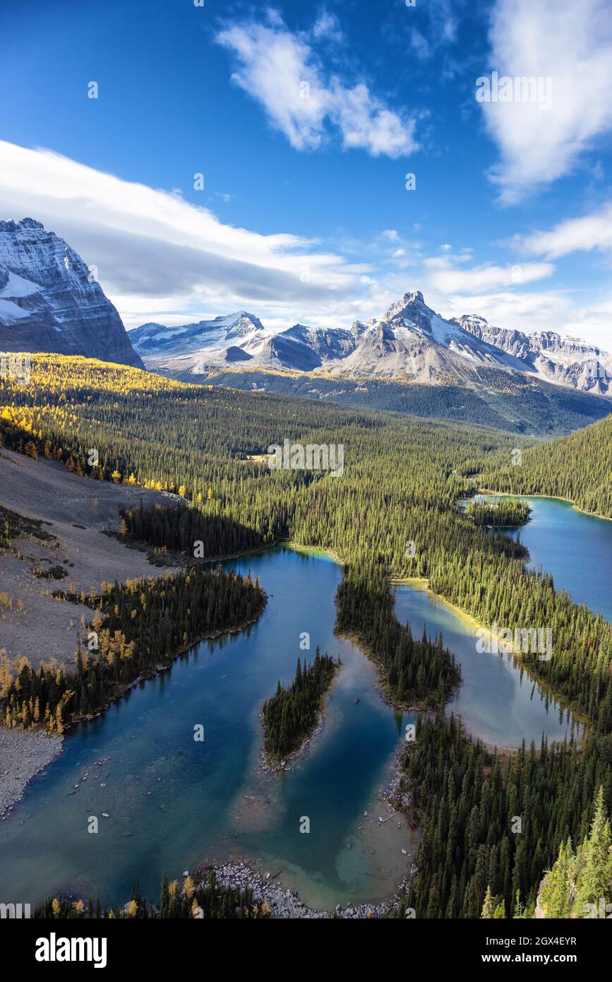Landschaftlich schöner Blick auf den Glacier Lake mit den kanadischen Rocky Mountains Stockfoto