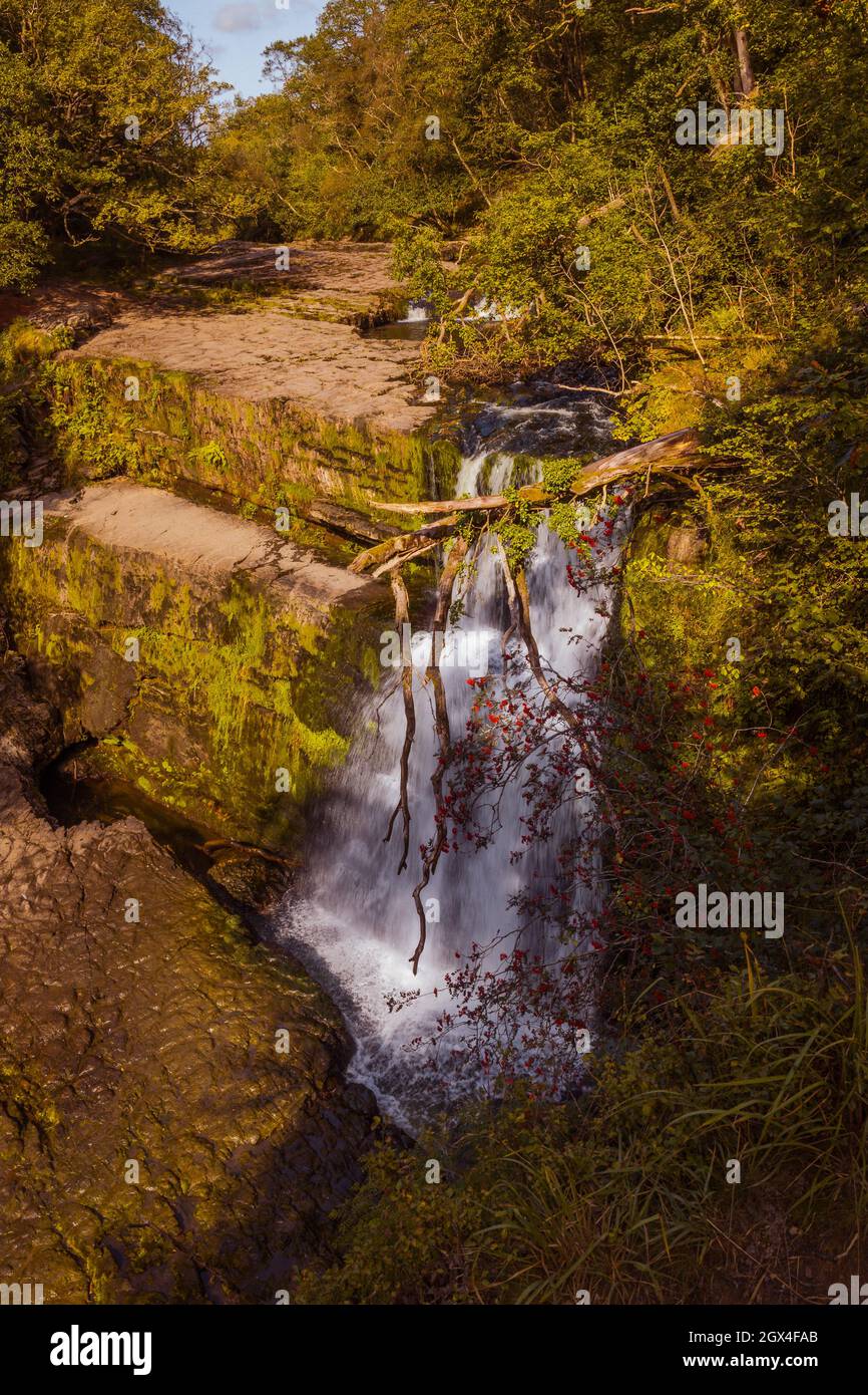 Sqwd Clun-Gwyn Wasserfall , Brecon Beacons Stockfoto