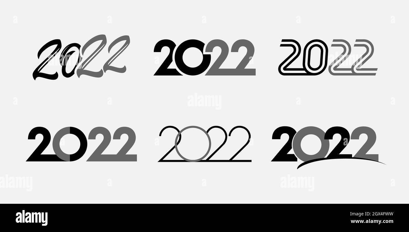 Großes Set 2022 kreatives Konzept schwarz Text Design Logo. Frohes neues Jahr Poster Vorlagen mit Vektor-Typografie 2022 für Feier und Saisonkarte Stock Vektor