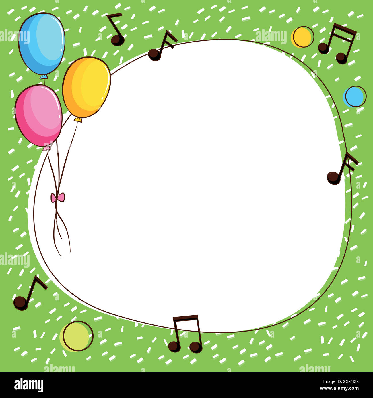 Rahmenvorlage mit Ballons und Musiknoten Stock Vektor