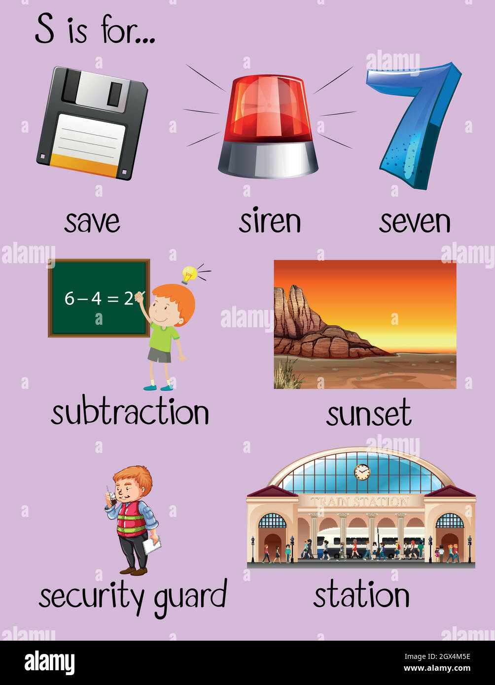 Viele Wörter beginnen mit dem Buchstaben S Stock Vektor