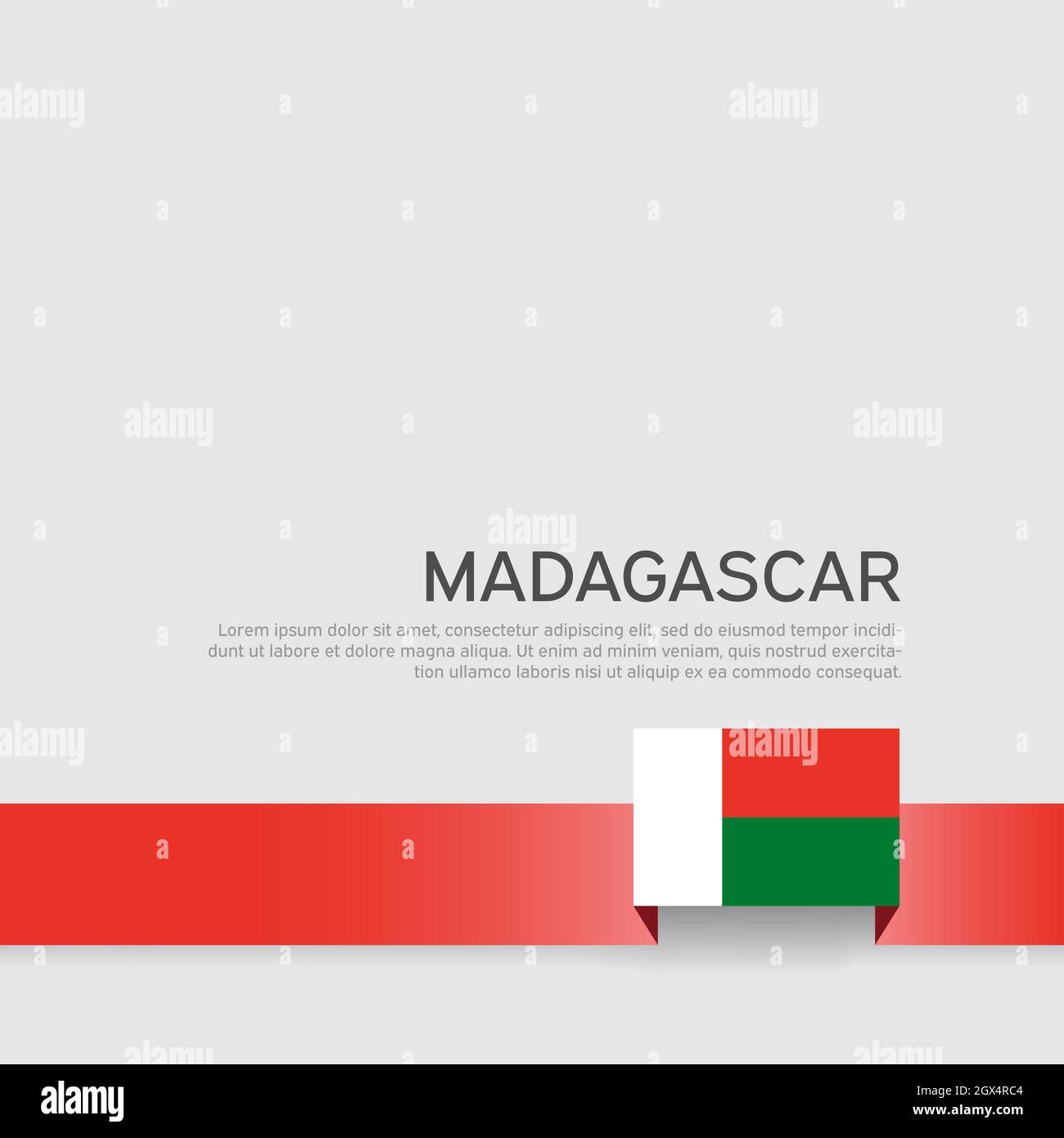 Hintergrund der Madagaskar-Flagge. Staatliches patriotisches Banner, Cover. Bandfarbe Flagge von madagaskar auf weißem Hintergrund. Nationales Plakat. Geschäftsbroschüre Stock Vektor