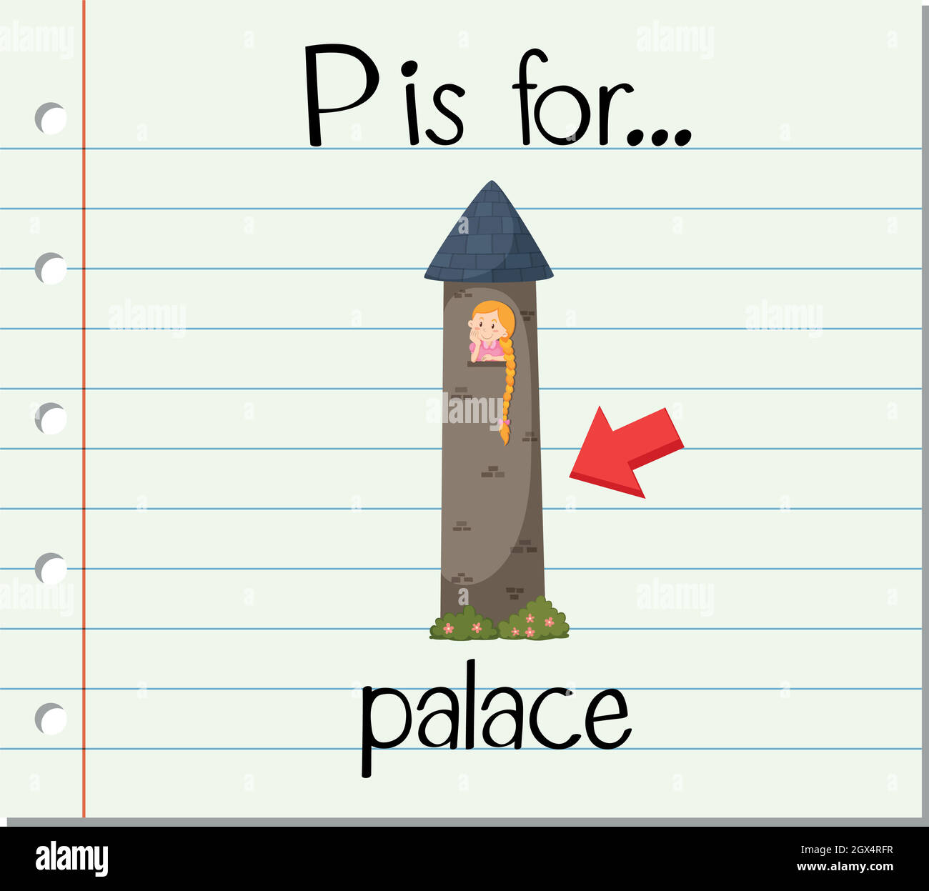 Der Buchstabe P der Flashcard ist für den Palast Stock Vektor