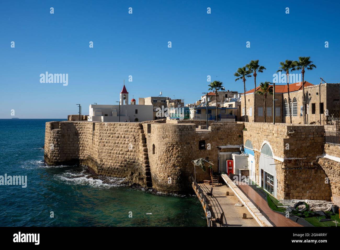 Blick auf die antike Stadt Akko (Akko) am Mittelmeer Naher Osten, Israel Stockfoto