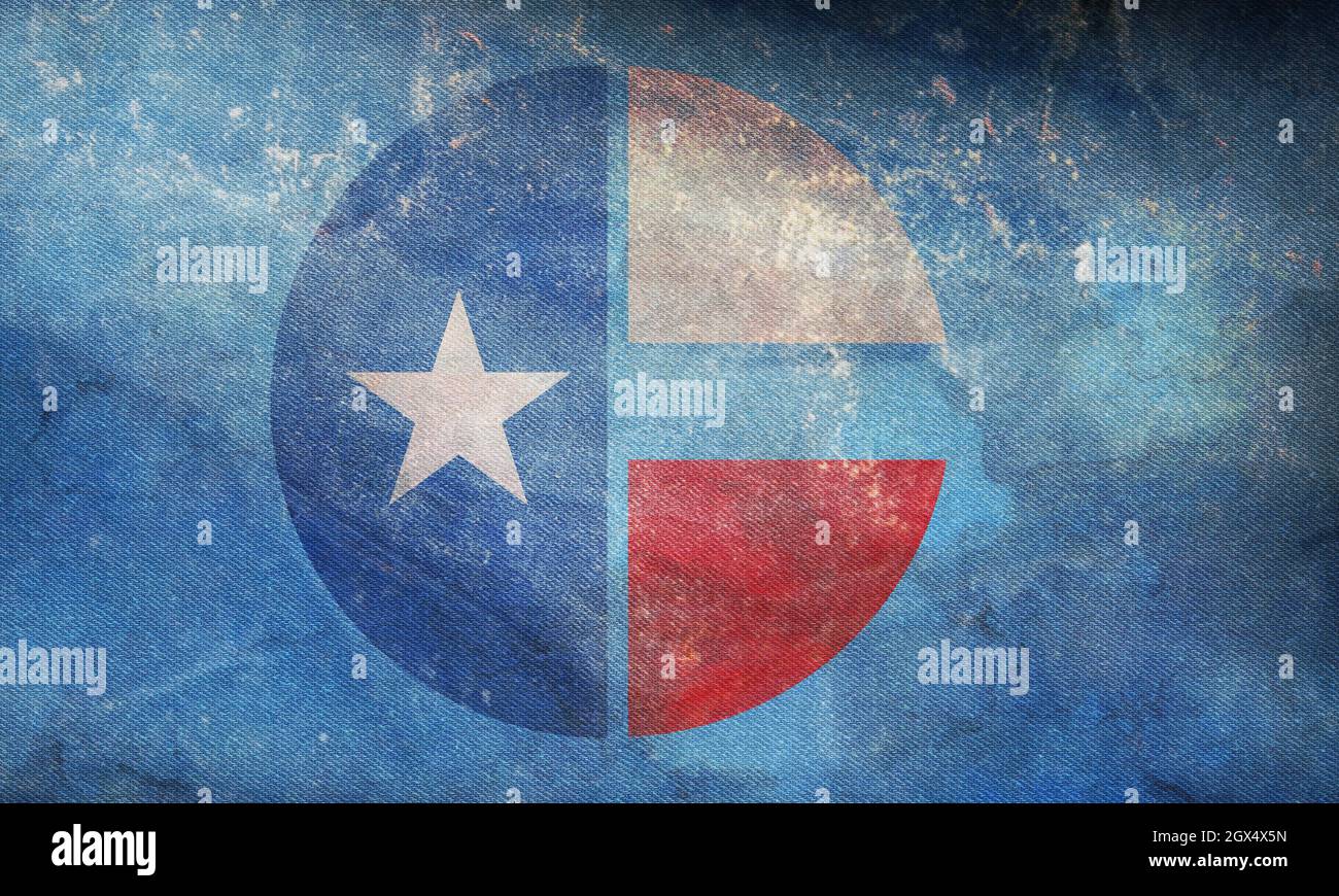 Draufsicht auf Retro County Collin, Texas Flagge mit Grunge Textur, USA, kein Fahnenmast. Layout der Ebenenkonstruktion. Hintergrund markieren Stockfoto