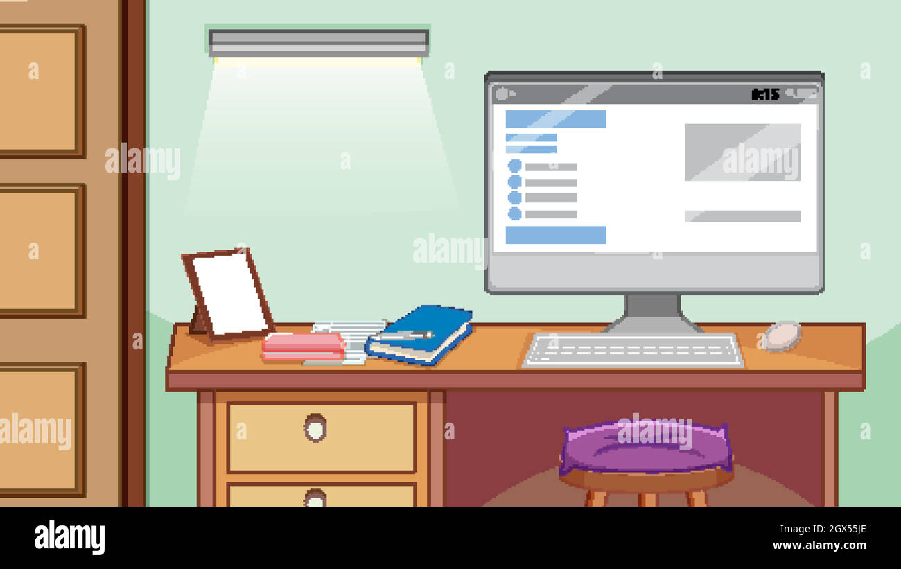 Ein Computerschreibtisch im Arbeitszimmer Stock Vektor Ein Computerschreibtisch im Arbeitszimmer Stock Vektor