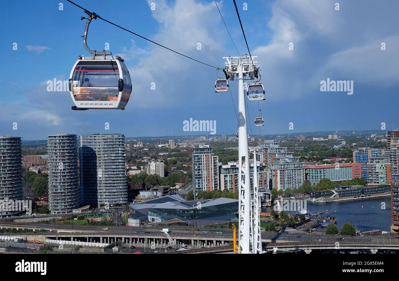 emirates Air-Line Cable Cars, greenwich, london, england Stockfoto
