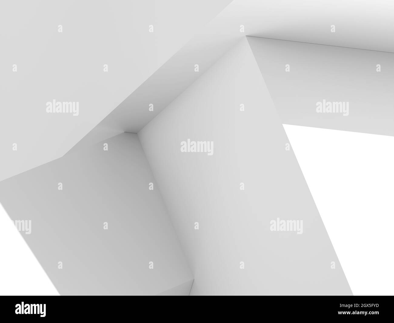 Abstrakter minimaler architektonischer Hintergrund. Weiße geometrische Deckenelemente mit weichen Schatten. 3D-Rendering-Illustration Stockfoto