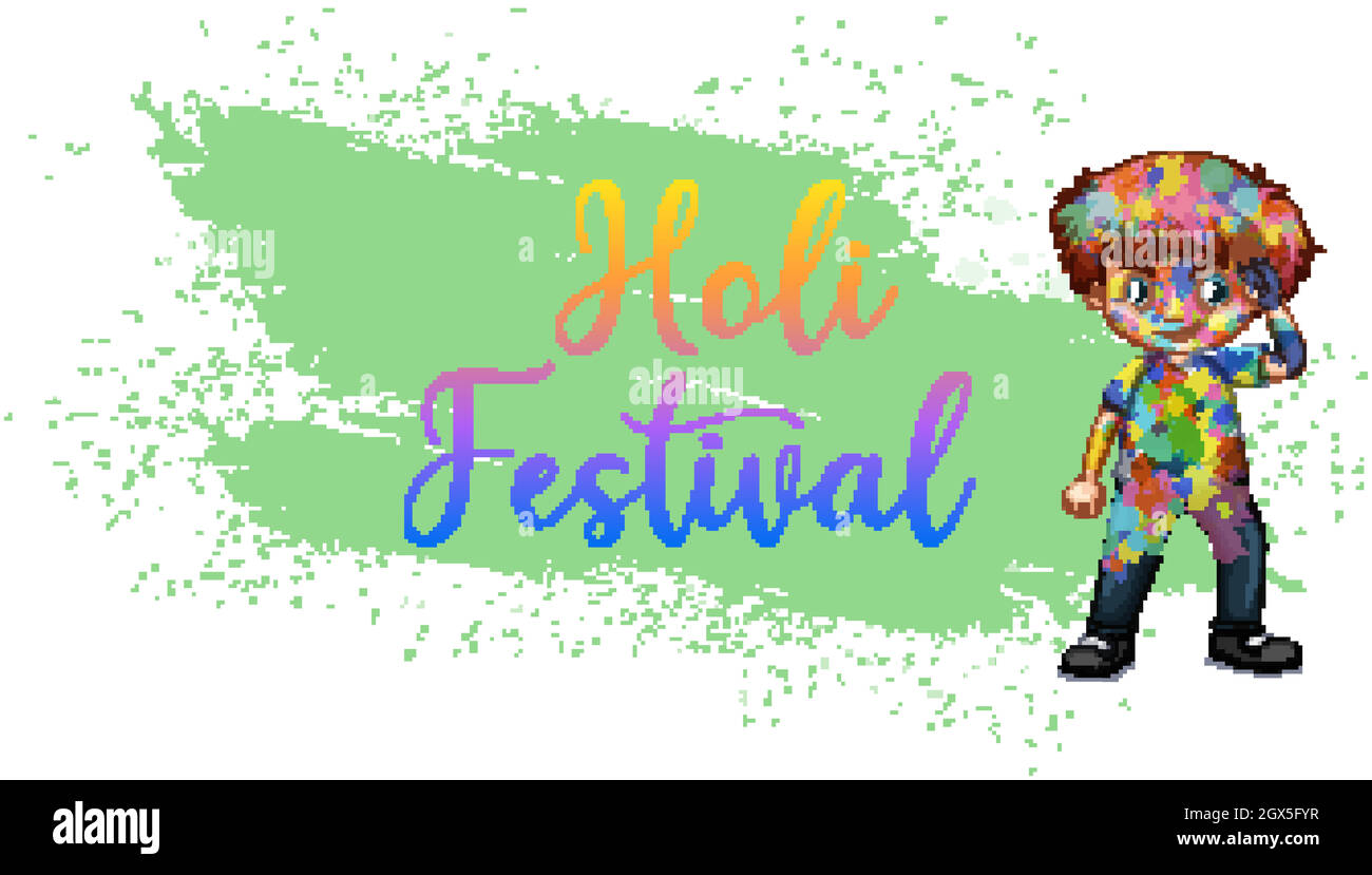 Holi Festival Plakat Design mit Jungen in Farben bedeckt Stock Vektor