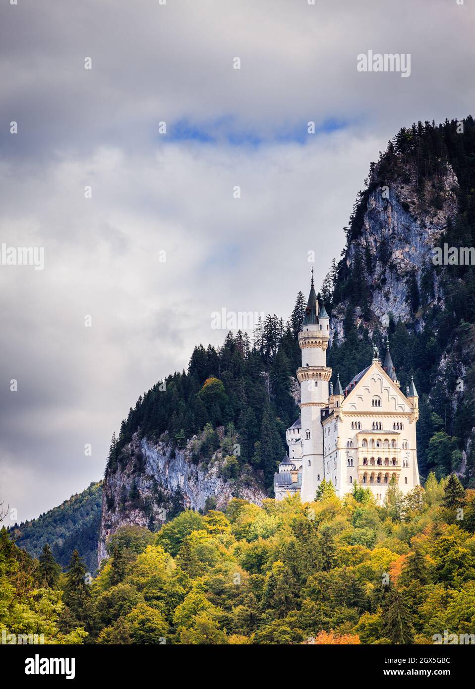 Blick auf das Schloss Neuschwanstein in Bayern Stockfoto