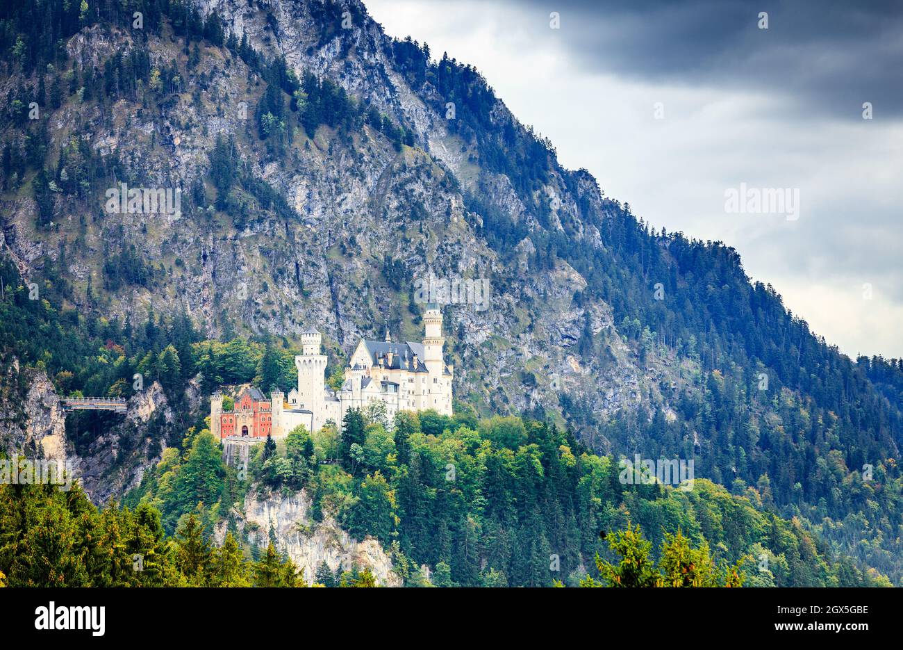 Blick auf das Schloss Neuschwanstein in Bayern Stockfoto