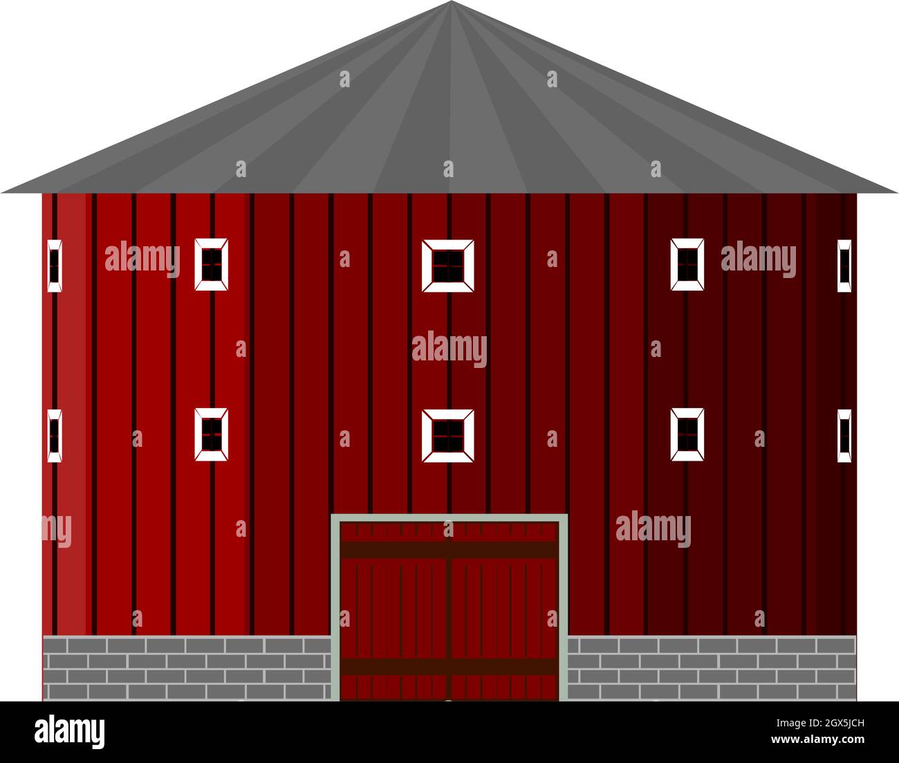 Kreisförmige rote Scheune Haus Illustration Vektor auf weißem Hintergrund Stock Vektor