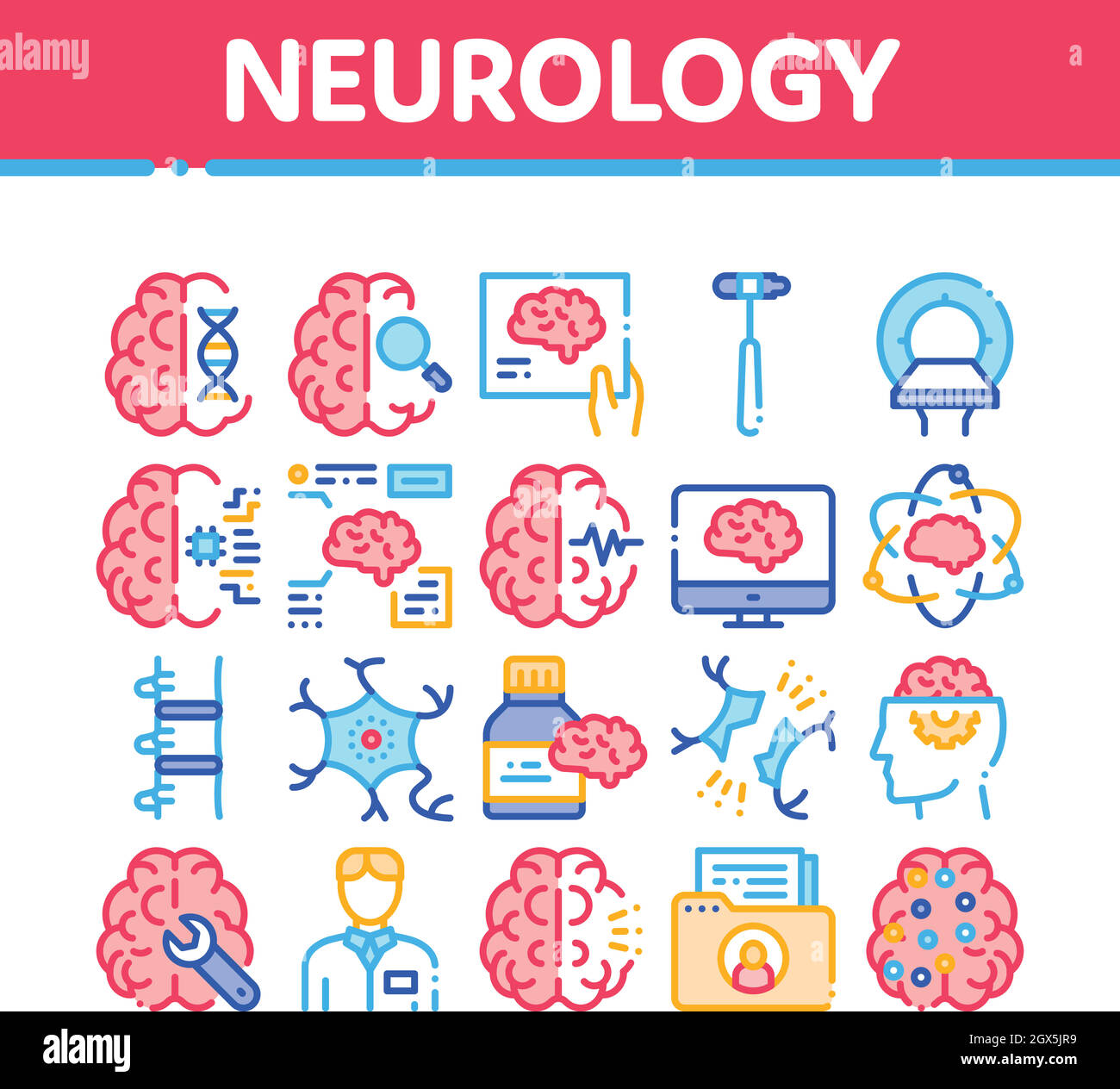 Sammlung Von Symbolen Für Neurologie Medizin Vektor Setzen Stock Vektor