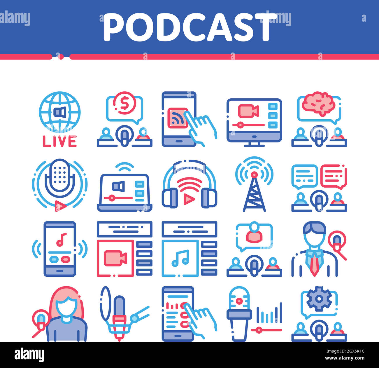 Podcast und Radio Sammlung Icons Set Vector Stock Vektor